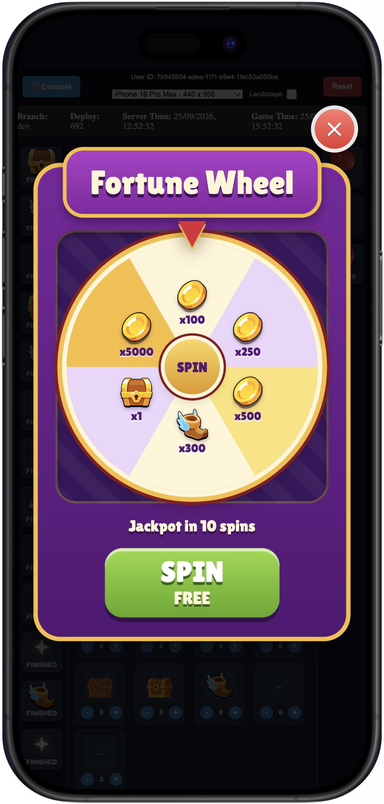 Fortune Wheel in the Demo App with a free first spin