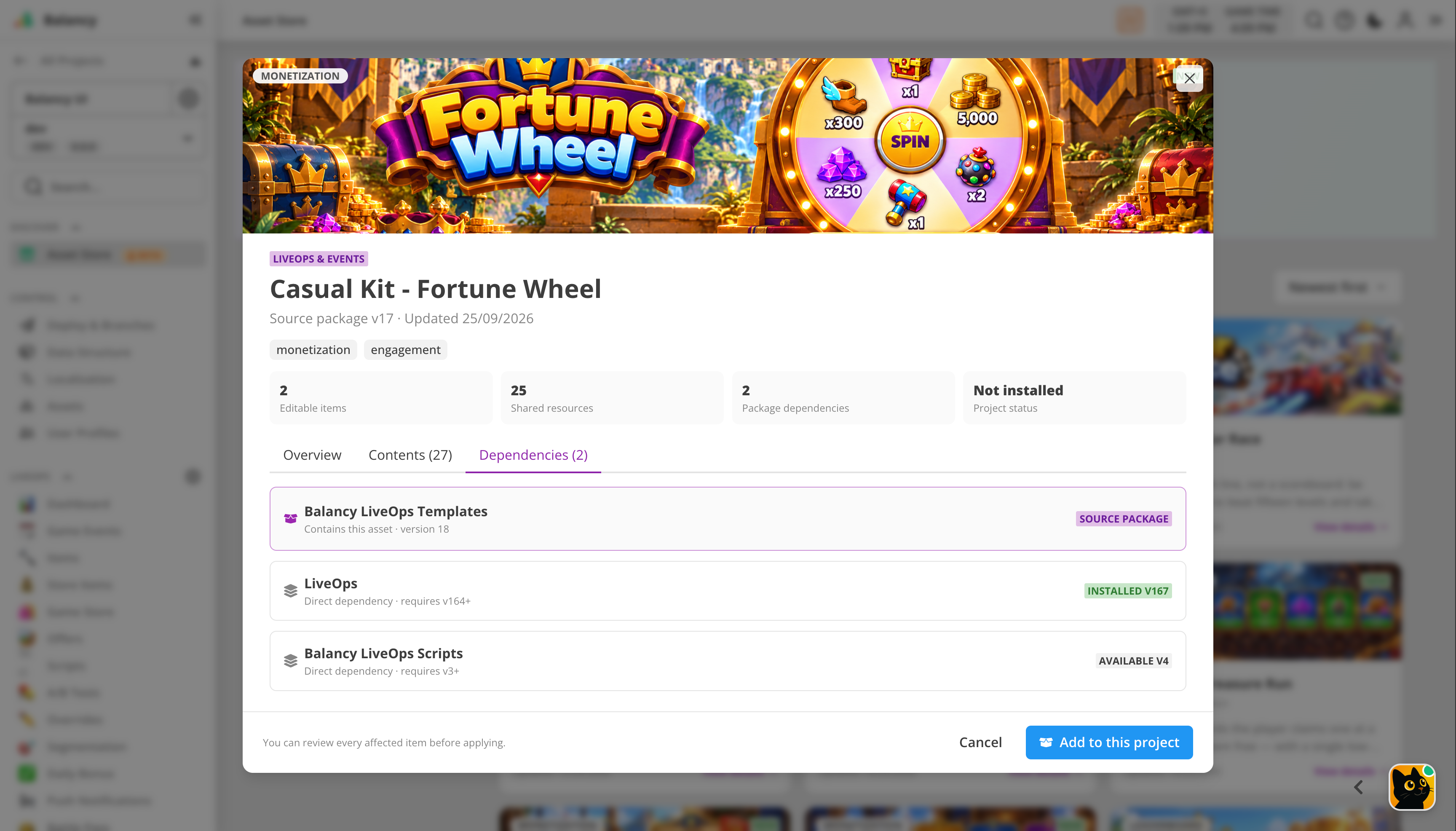 Fortune Wheel package dependencies