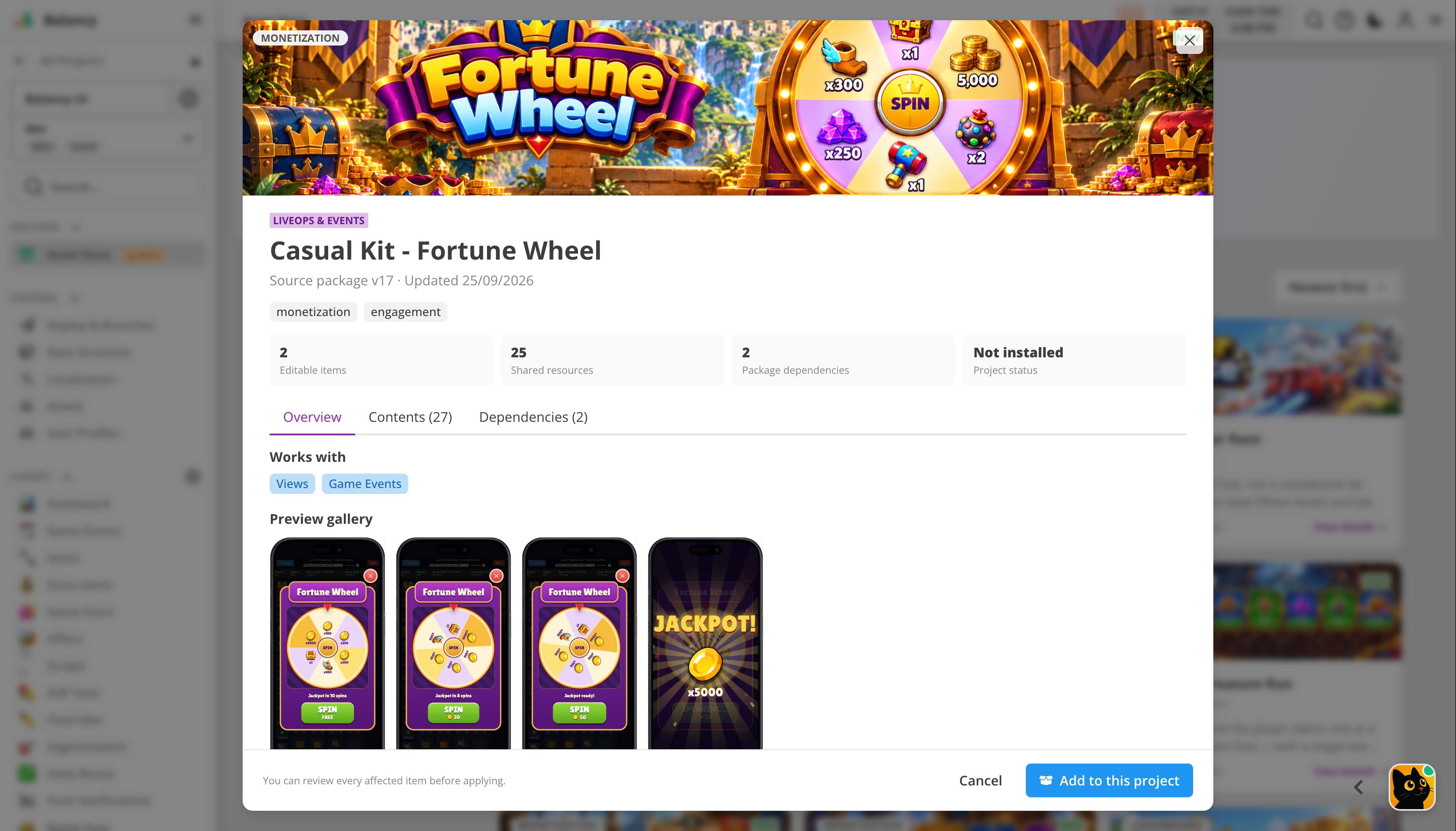 Fortune Wheel card and preview gallery
